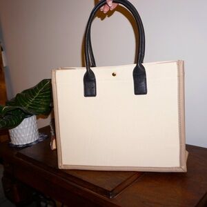 Cream & White Structured Canvas Tote / Briefcase